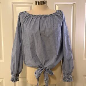 Sanctuary Striped Blue White Tie Waist Long Sleeve Blouse Womens Medium